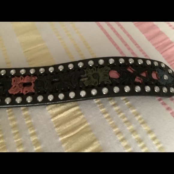 Roper leather rhinestone multicolor belt SZ 36 - Picture 9 of 11